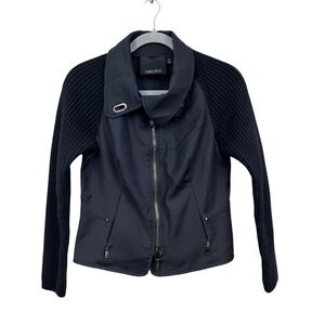 Carlisle Jacket Ribbed Stretch Knit Sleeves Full Zip Black Women Size 6*